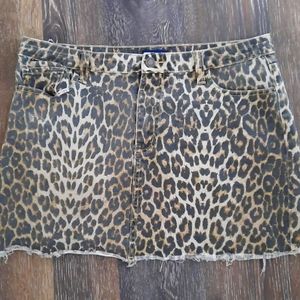 Denim leopard print mini skirt